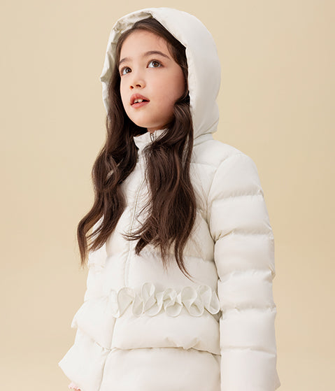 Frill-Trim Hooded Down Jacket