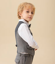 Load image into Gallery viewer, Piped Grey Wool-Blend Waistcoat &amp; Bow tie Set
