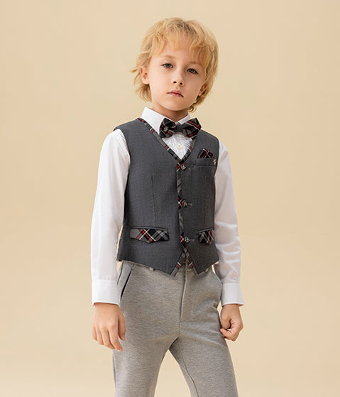 Contrast Check Trim Wool-Blend Waistcoat