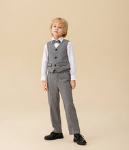 Load image into Gallery viewer, Piped Grey Wool-Blend Waistcoat &amp; Bow tie Set
